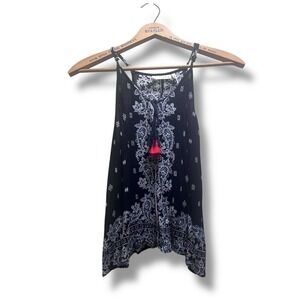 Vintage Paisley‎ Cami Blue Halter Top Boho Y2K Tassel Petite S